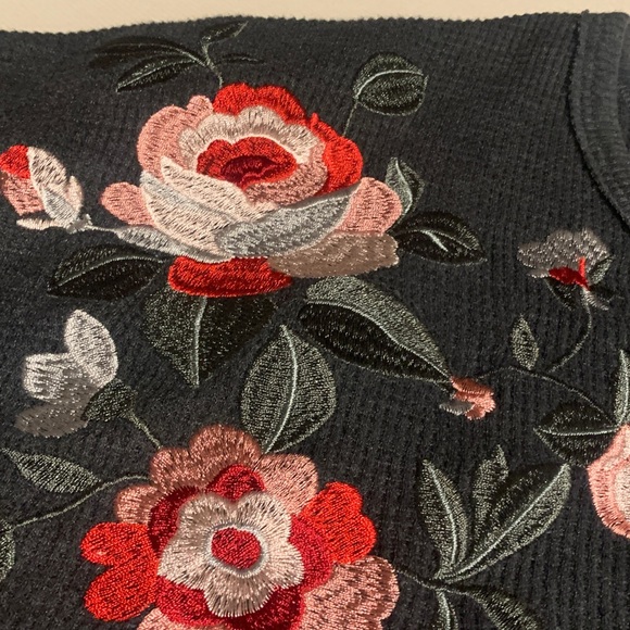 Woman Within Black Floral Embroidered Waffle Knit Sweater - Picture 7 of 9